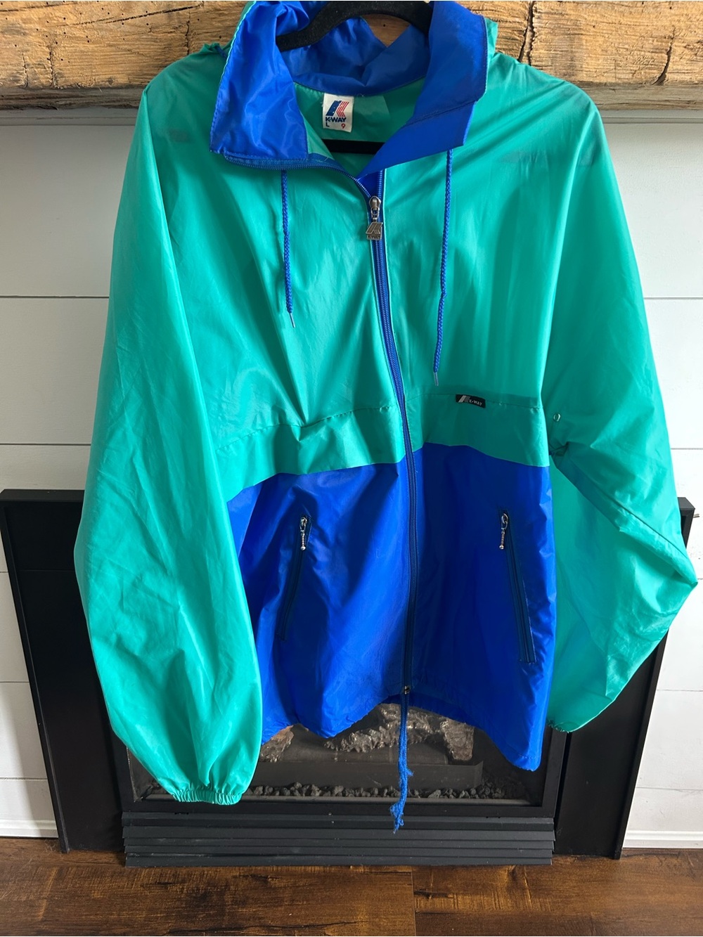 K-Way 90s Two-Tone Teal & Royal Blue Windbreaker Jacket
